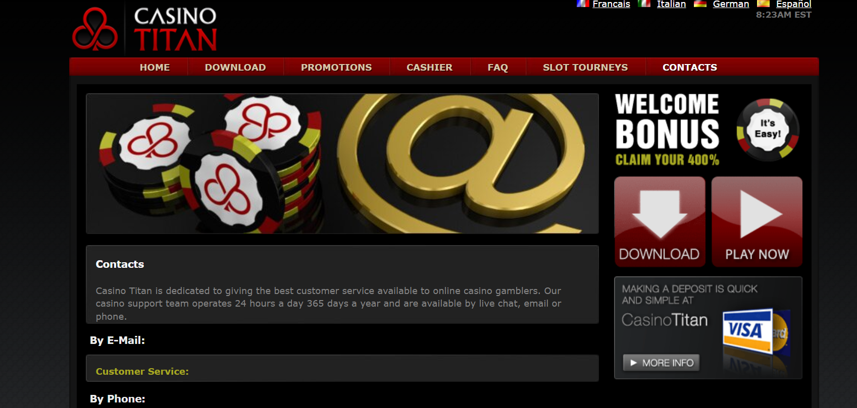 Registration and login to your account at Titan Casino 1